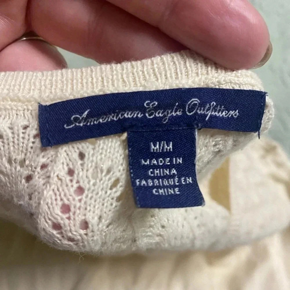 American Eagle Cream Gold Knit fit flare dress Short Sleeve Lightweight Medium - Picture 7 of 8